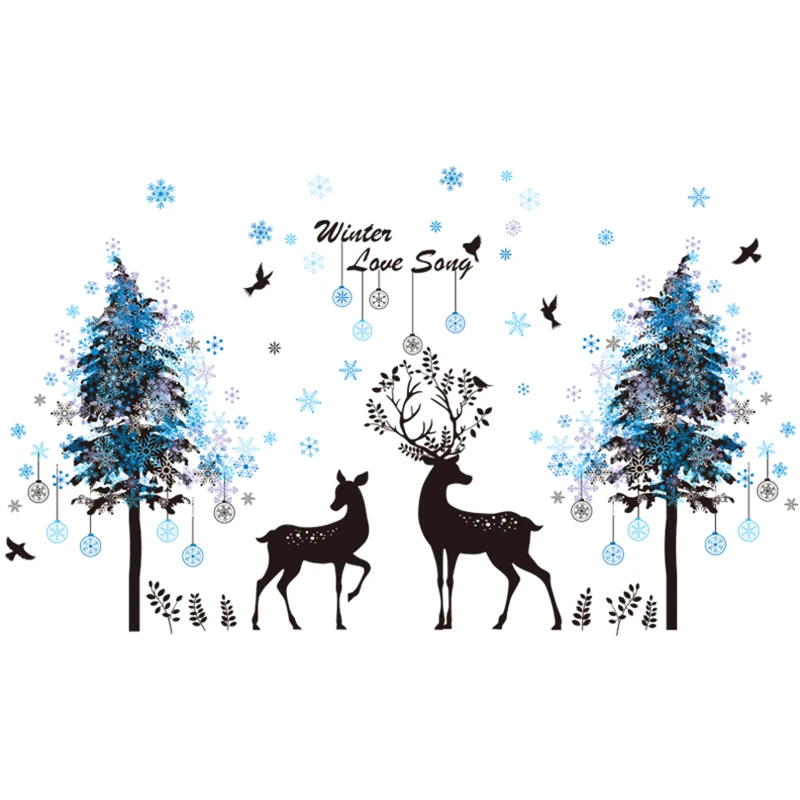 [SHIJUEHEZI] снежинки деревья олень волк наклейки на стену ПВХ DIY животные настенные