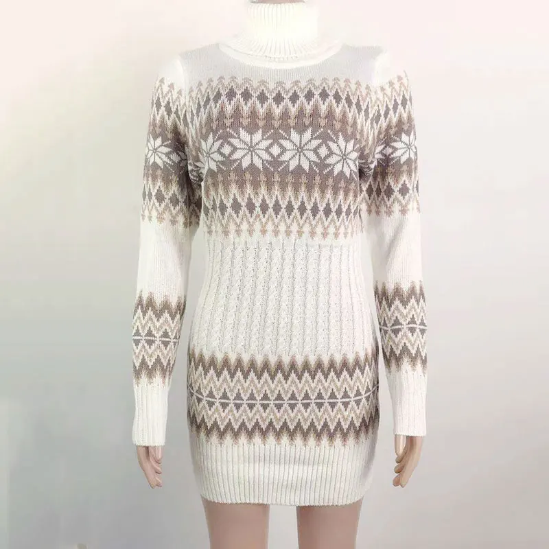 2019 Winter Turtleneck Sweater Women Knitted Dress Sweaters Ladies Dresses Xmas Long Thick Christmas | Женская одежда
