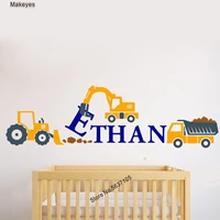 makeyes construction trucks wall decals personalized names boys wall stickers custom baby boys name wall decor kids bedroom q665