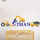 Наклейки на стену Makeyes Q665 для мальчиков, наклейки на стену в стиле строительных грузовиков, персонализированные имена, для украшения стен в спальню