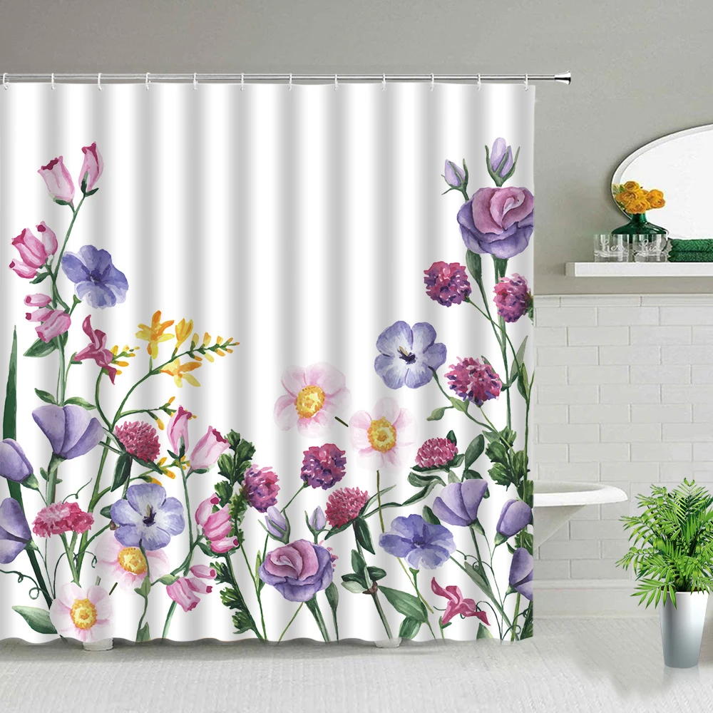 cactus flower shower curtains sunflower tulip rose butterfly floral plant landscape bath curtain set bathroom decor with hooks free global shipping