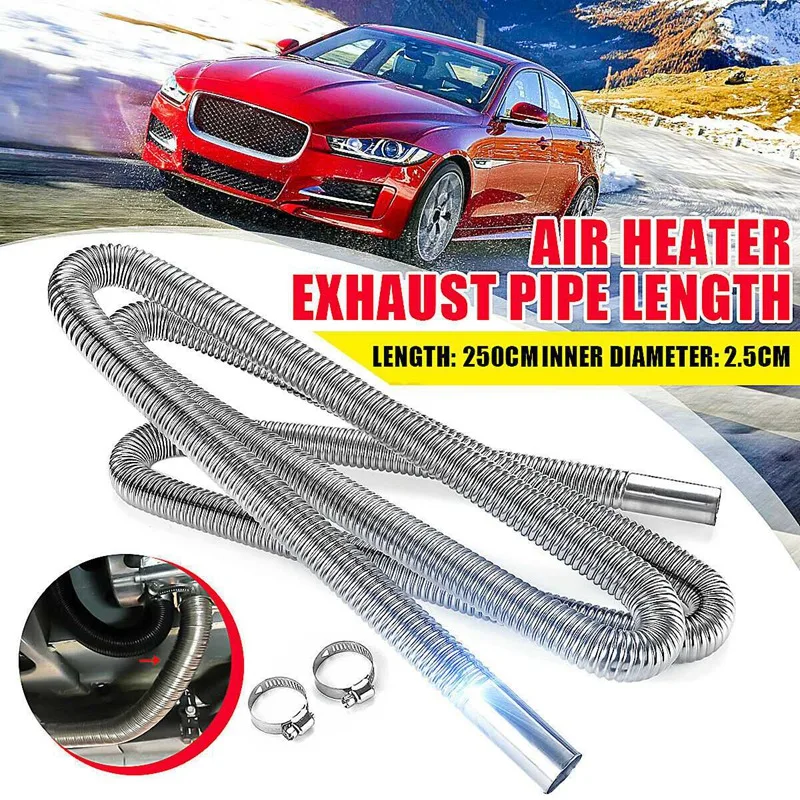 

250cm Car Heater Exhaust Pipe Air -Crude Oil Parking Heater Gas Vent Hose Tube with Clamps Stainless Steel