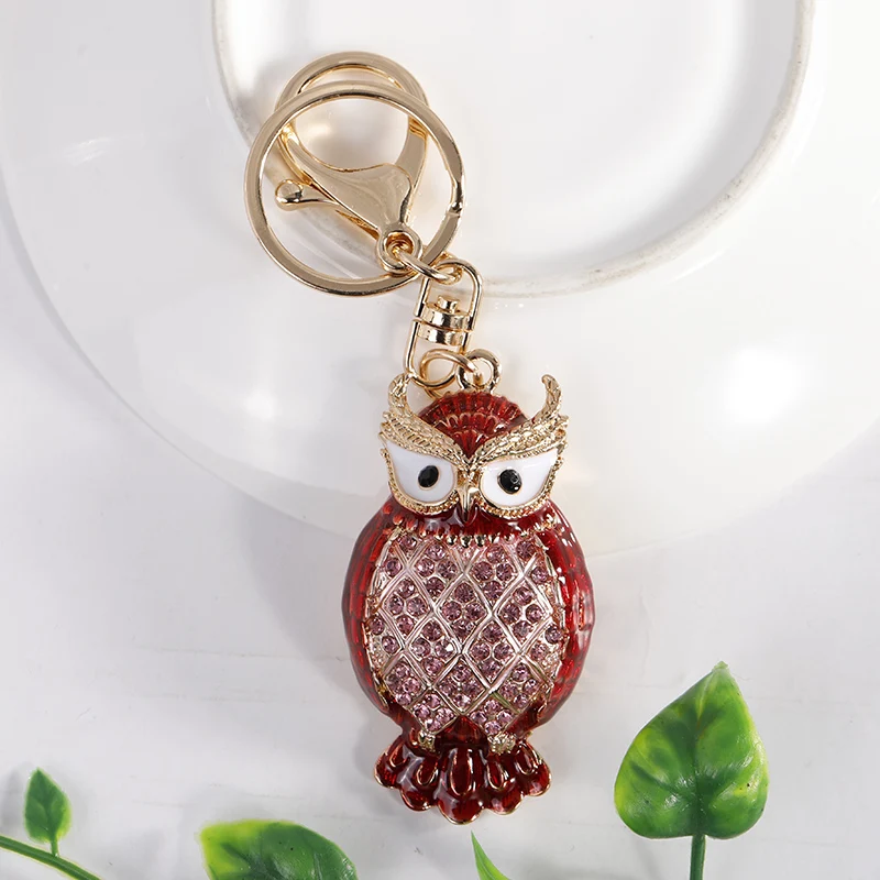 CHY-5377Red EASYA, дизайн, кристалл, Сова, брелок, полный, стразы, брелок для ключей, держатели для ключей для женщин, сумка, аксессуары, милые животные, автомобильный брелок - Цвет: CHY-5377Red