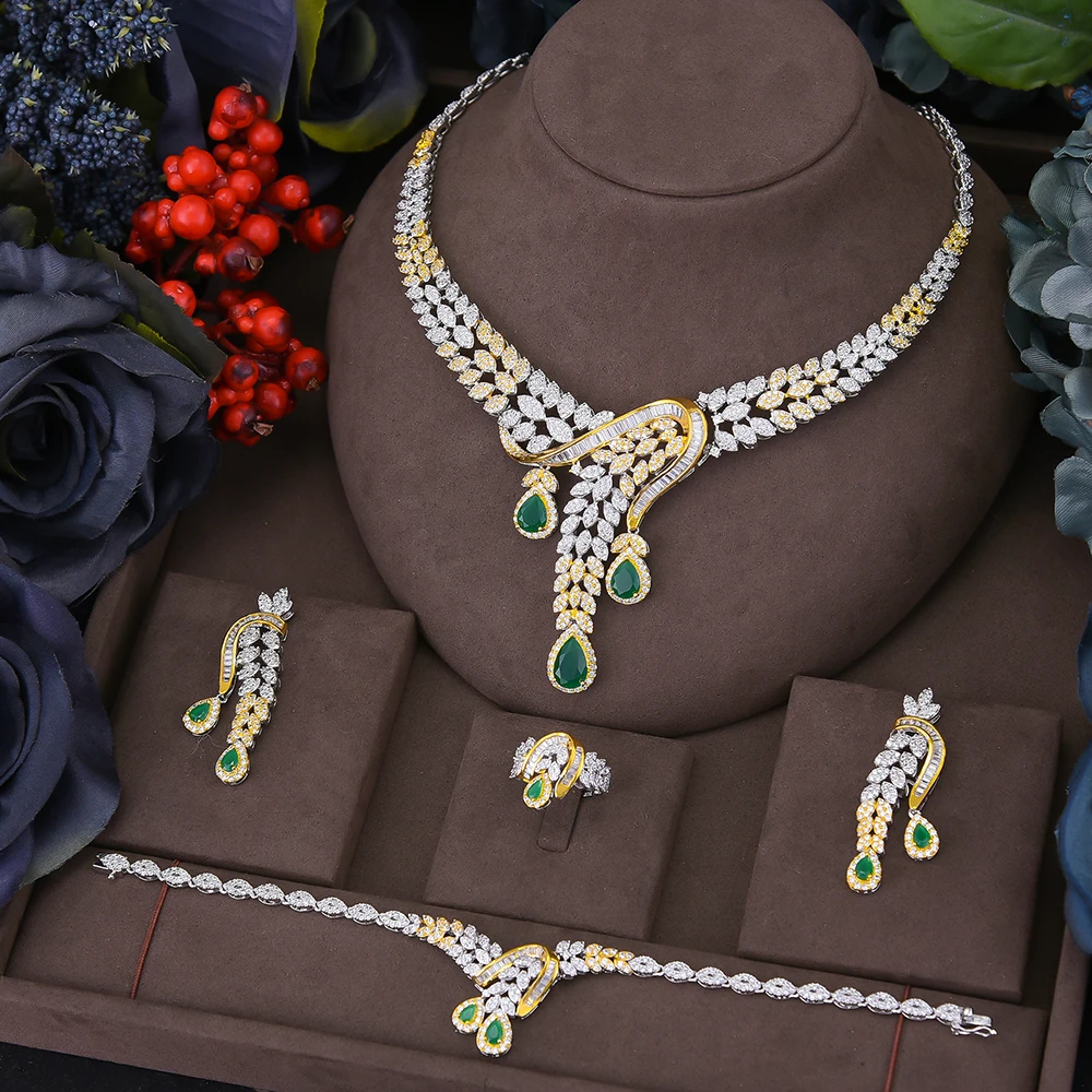 

missvikki Dubai African Charming Elegant Necklace Bangle Earrings Ring Set Fashion Wedding Bridal Costume 4 PCS Jewelry Sets