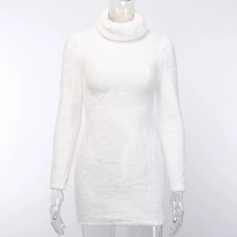 Соблазнительное однотонное облегающее мини-платье с высоким воротником женское