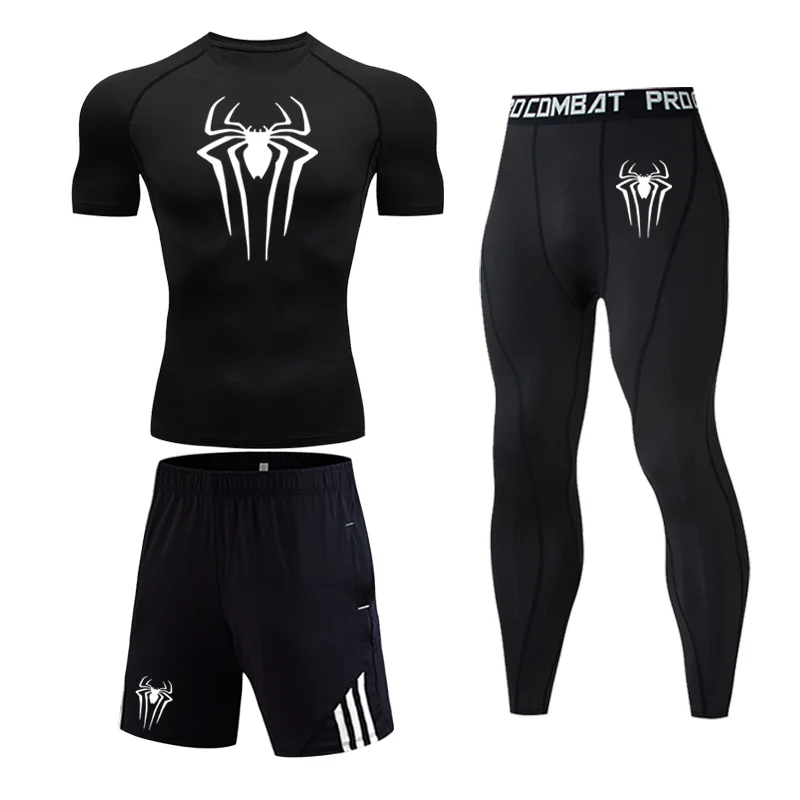

Men's 3-Piece Outdoor Running Bicycle Jogging Shaping Sports T-Shirt Quick Drying Top Gym Fitness Boxing Training Suit Tights