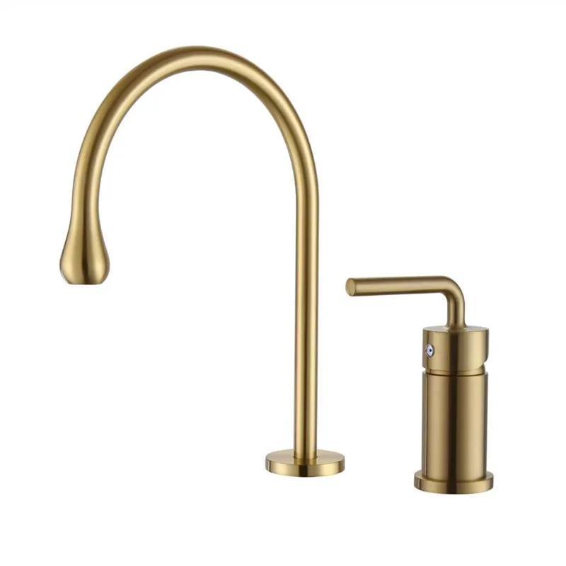 

Bathroom Basin Faucets Solid Brass Sink Mixer Taps Hot & Cold Single Handle Lavatory Crane Tap Widespread Faucet Brushed Gold