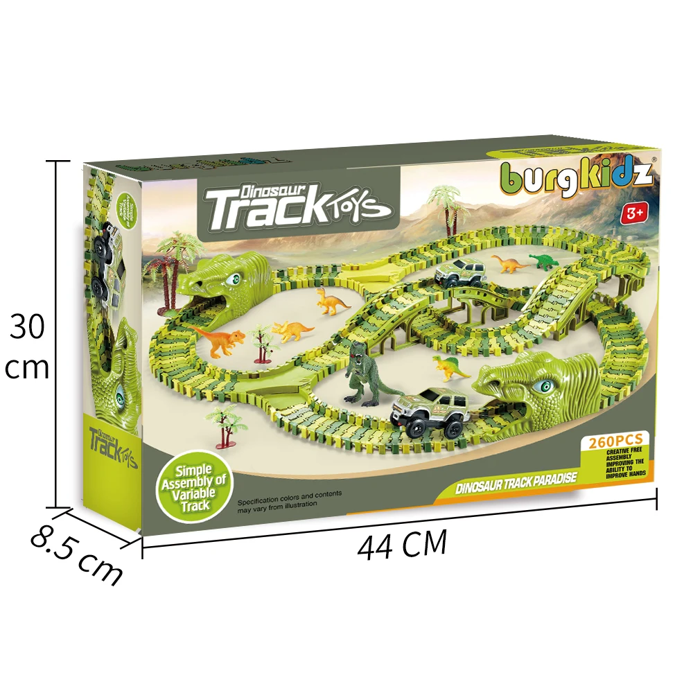 Coche de carreras de dinosaurios para ni&ntilde;os, juguete de v&iacute;as de v&iacute;a f&eacute;rrea, Flexible, pista m&aacute;gica, Montessori, 269 Uds.-5