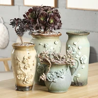 korean vintage pinch flower design ceramic succulent flower pot handmade stoneware old pile potted plants home fairy garden