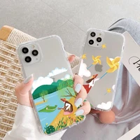 cartoon scenery grassland girl clear phone cases for iphone 11 12 13 pro max x xr xs max 7 8 plus se 2020 soft transparent cover
