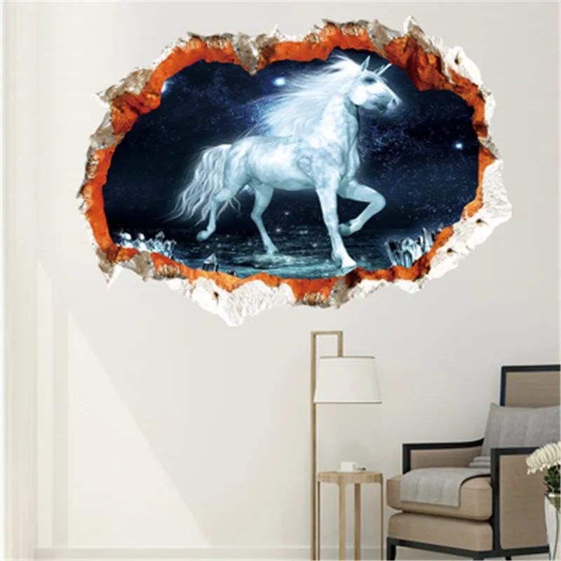 3D Galaxy Dreamy Единорог наклейки на стену для детских комнат домашний декор девочек