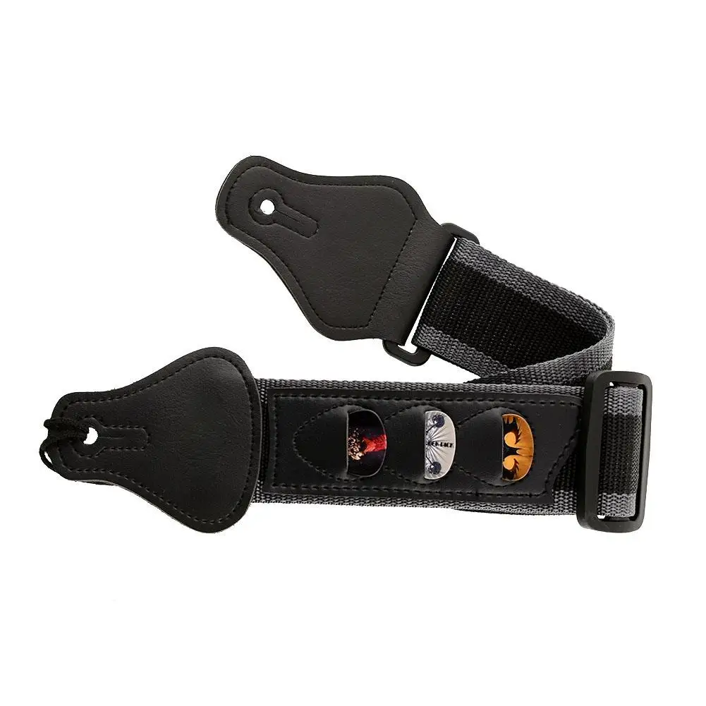 

Acoustic Bass Guitar Strap W/3 Pick Holders Leather Ends Multifunction Black