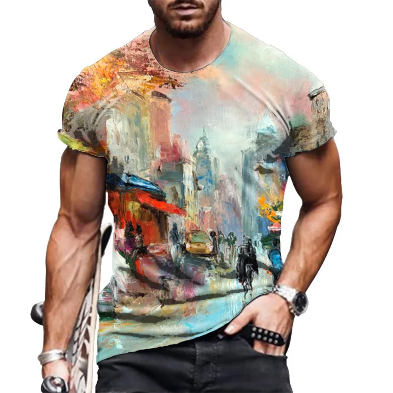 

Men'S Short-Sleeved Oversized T-Shirt 3d Printing Shirt O-Neck Retro Style Summer New Fashion 2021 Loose Clothing