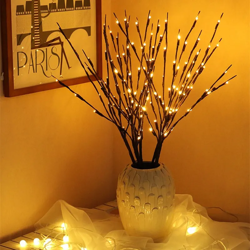 20 Bulbs LED Willow Branch Lamp Battery Powered Decorative Light Tall Vase Filler Twig Lighted For Home Decoration | Лампы и освещение