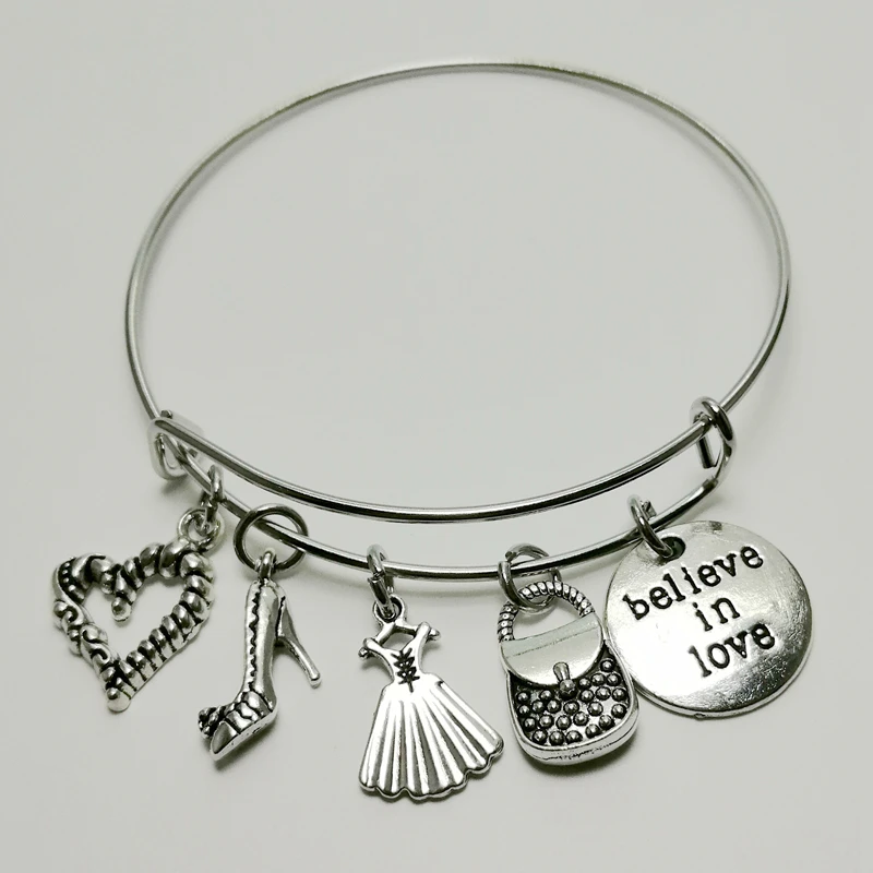 2020 Новинка! Верьте в любовь браслет на высоком каблуке платье сумка стальной