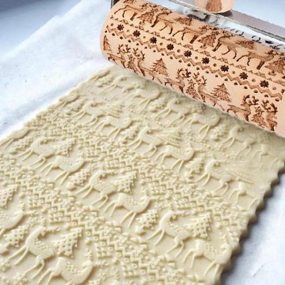 Рождественская Скалка деревянная скалка для тиснения с узором Рождественский