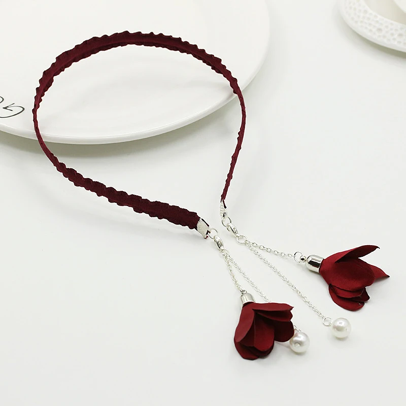 Dark Red Flower Красочные со стразами повязка для волос для женщин качественные металлические ободок для волос круг женские аксессуары для повязки на голову - Цвет: Dark Red Flower