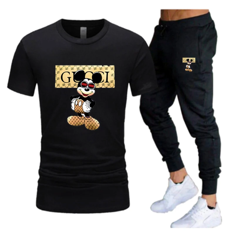 Летний мужской костюм из 2-х предметов, спортивная одежда с коротким рукавом, спортивная одежда, мужской повседневный спортивный костюм для ...