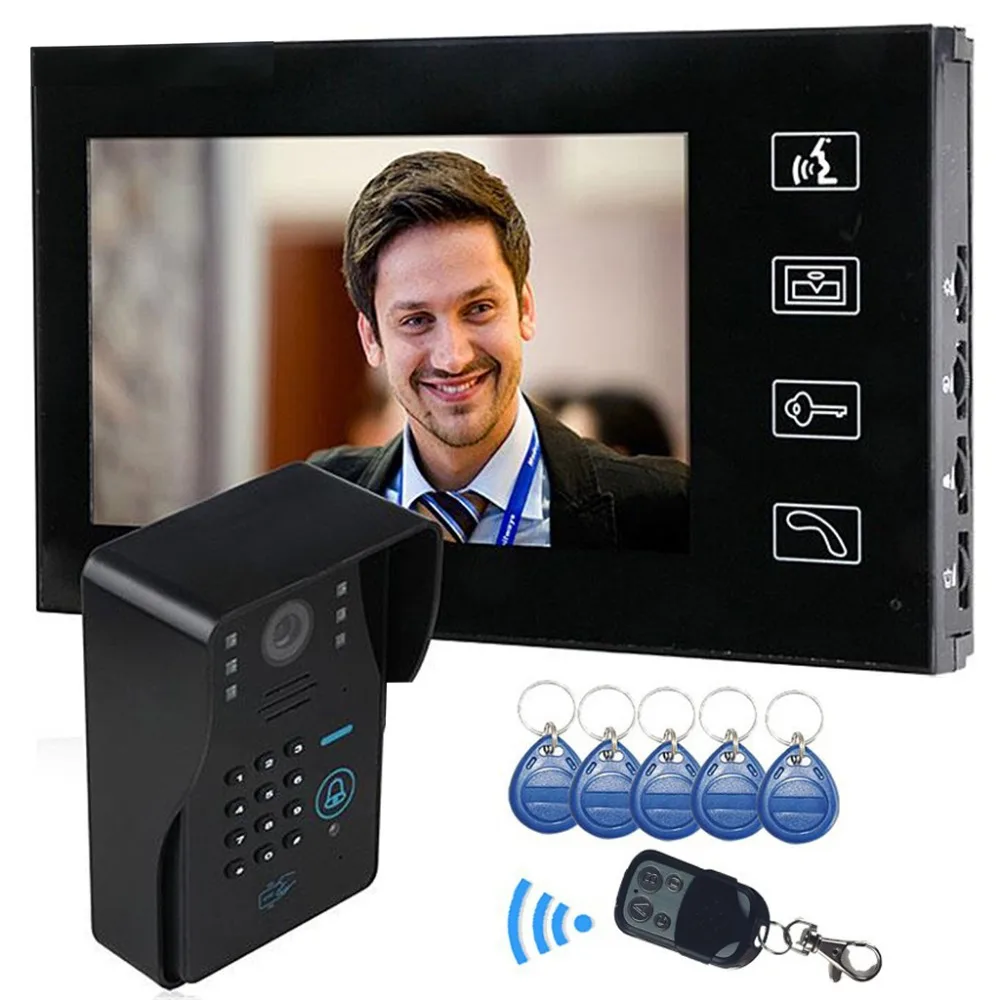 

7" Video Door Phone Intercom System video doorbell Remote control RFID Keypad Password unlock Doorbell Camera Touch key Monitor