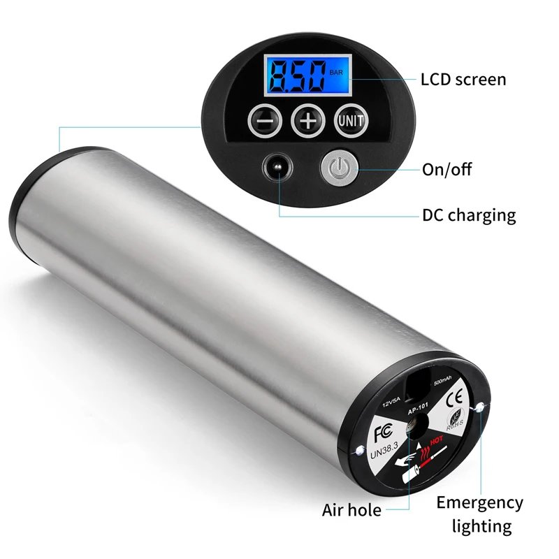 Online Mini Inflador Portátil Eléctrico Para Bicicleta De Carretera Y Coche, Bomba De Aire Eléctrica De 150PSI Con Pantalla LCD Y Iluminación LED