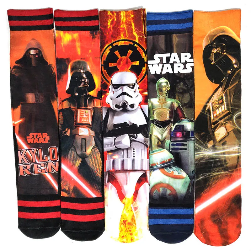 

5 Pairs/Pack Black Panther Stars War Spider-Man Captain prints Men socks Funny 3D printed Long sock Villain hero