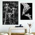 Черно-белый Забавный семейный Жираф с солнцезащитными очками, холщовые плакаты, принты животных, фотография настенные картины ROS