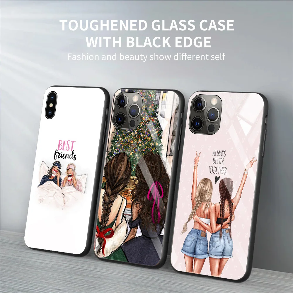 Tempered Glass Case For iphone 12 11 pro max mini xs xR X 8 7 6 6S Plus SE Shell Smartphone Girls Bff Best Friends Forever | Мобильные