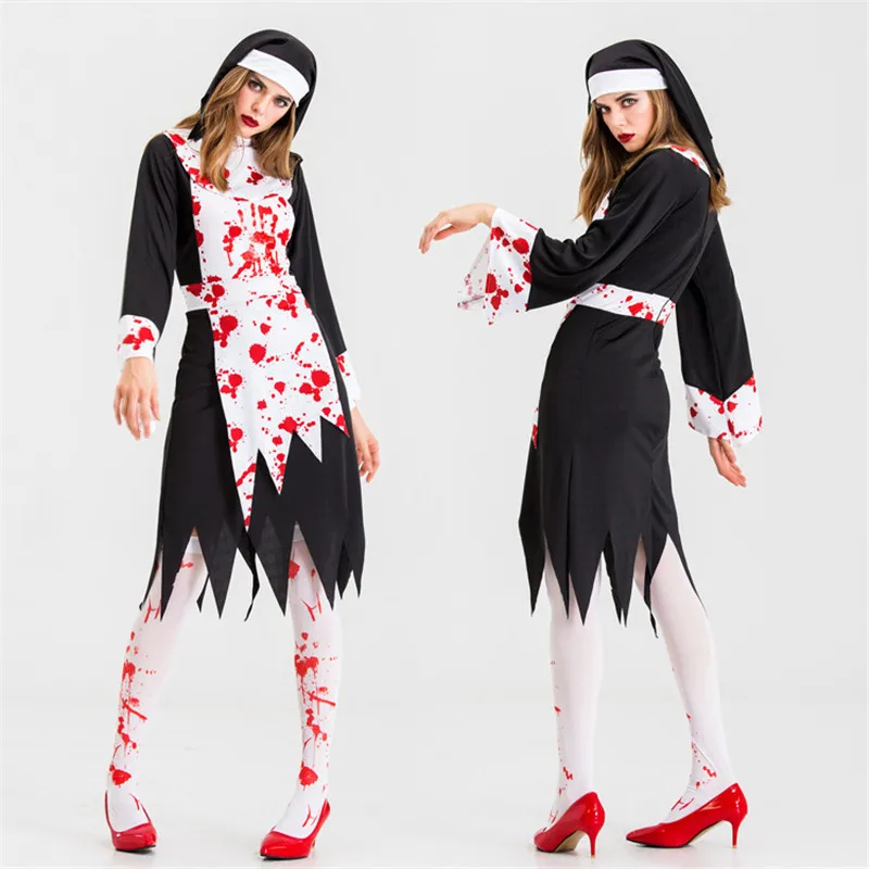 Униформа на Хэллоуин ужас костюм призрака зомби с кровавой монахиной страшный