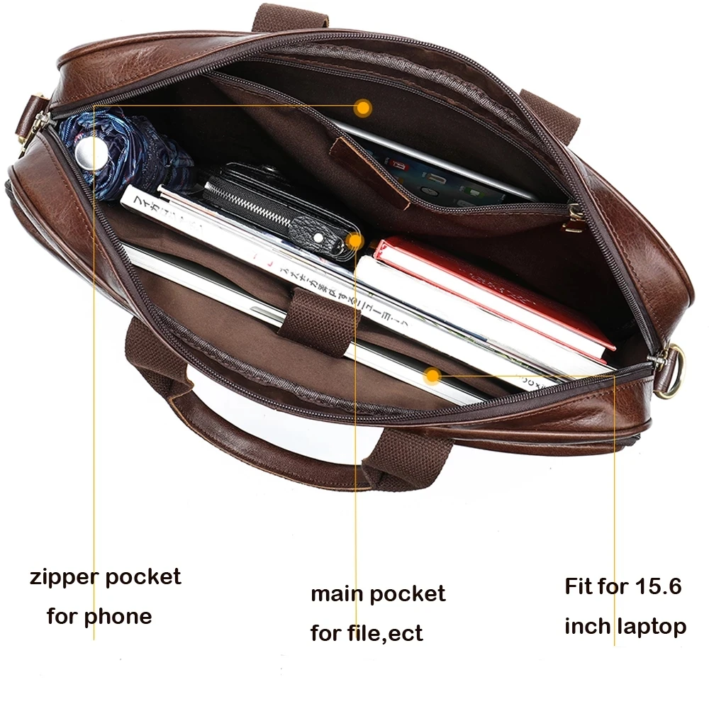 genuine leather briefcase for men bag hand laptop 15 6 inch document a4 shoulder handbag business office male large travel 2020 free global shipping