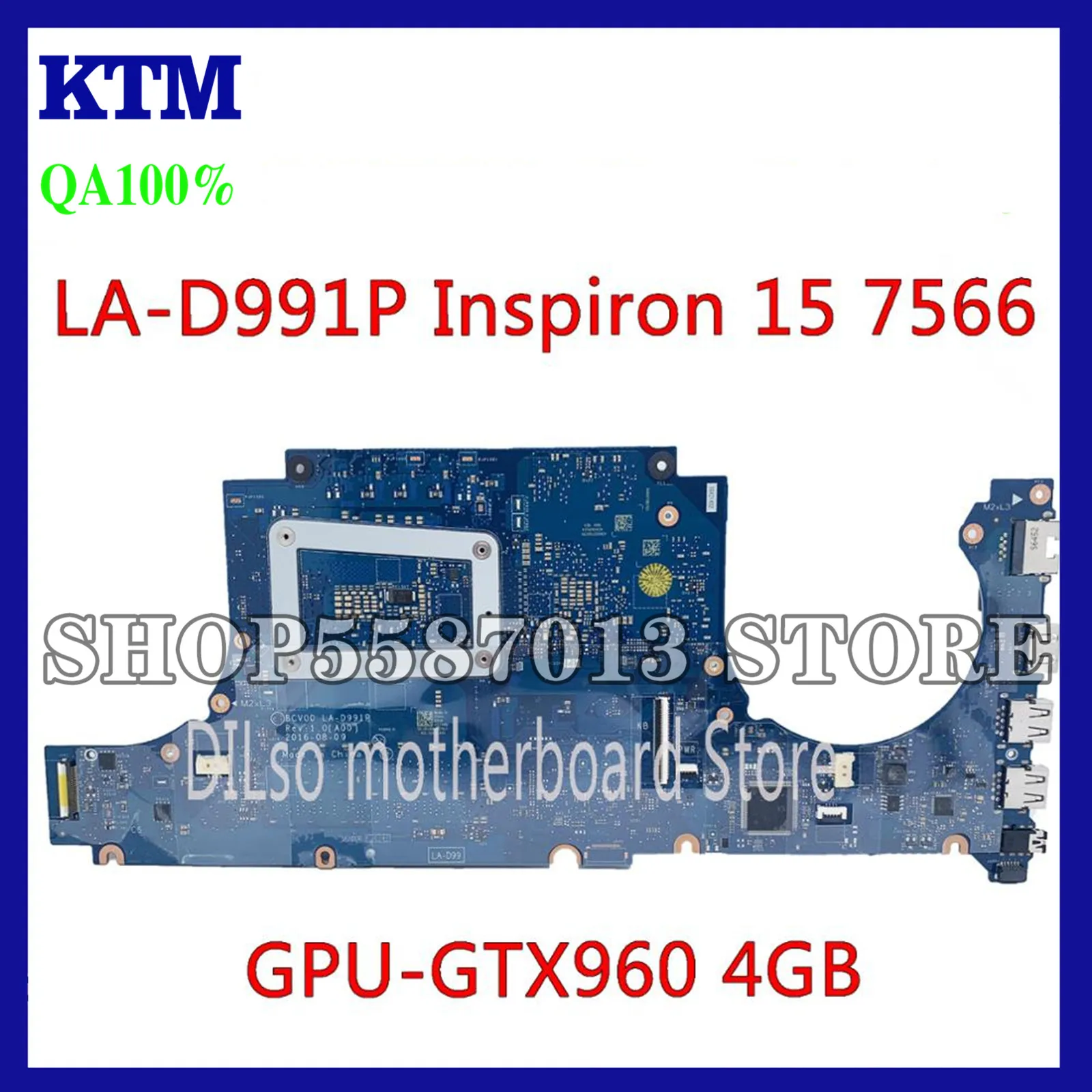 

KEFU LA-D991P Motherboard For DELL Inspiron 15 7566 7466 Motherboard I5-6300HQ GTX960 4GB CN-0RJ4MM Test 100%