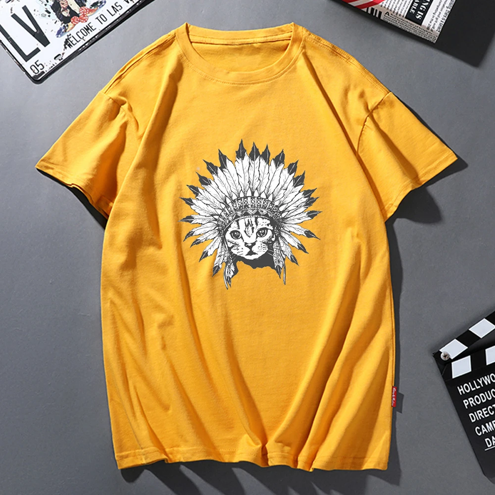 

Savage Cat Women T Shirt Folk-custom Hiphop Short Sleeve Tshirt for Ladies Loose 100% Cotton Tshirt Male Men Harajuku Tee Shirts