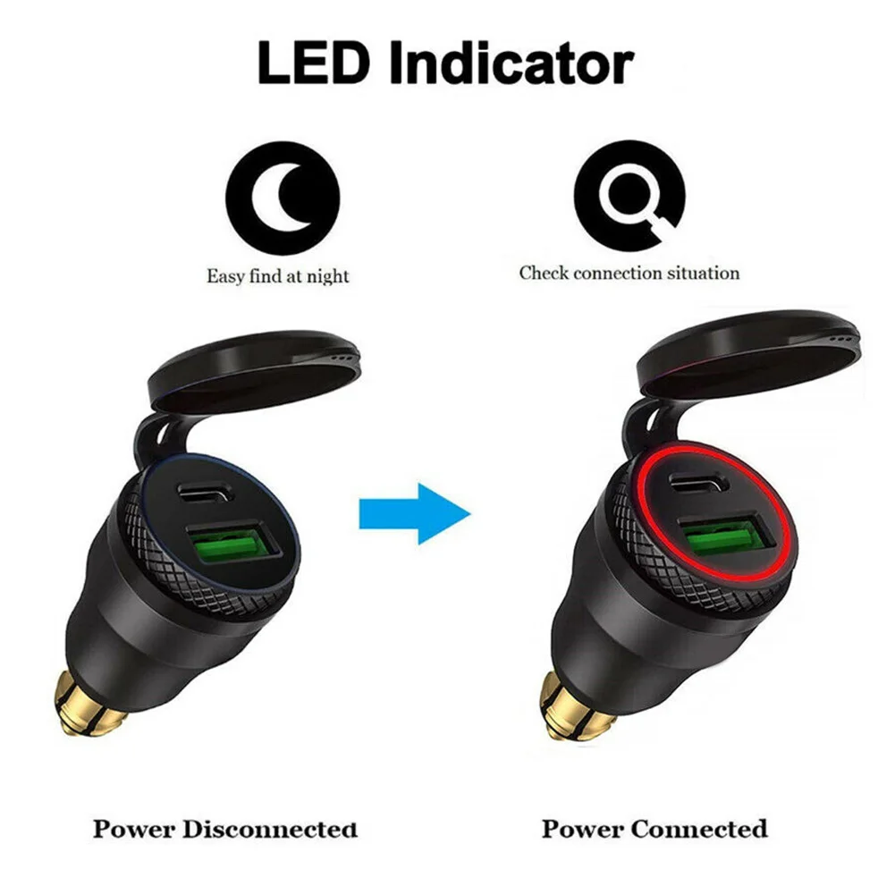 

Motorcycle Type C PD Charger Power Outlet Adapter Dual USB Mobile Phone
