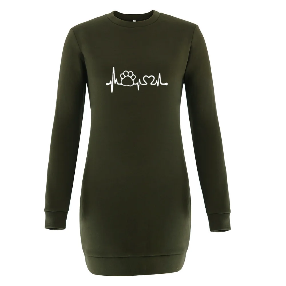 

2021 New Hit Dog Cat Paw Autumn Winter Long Sweatshirts For Women Oversize Dress Women Long Sleeve Black Female Loose Hoodie