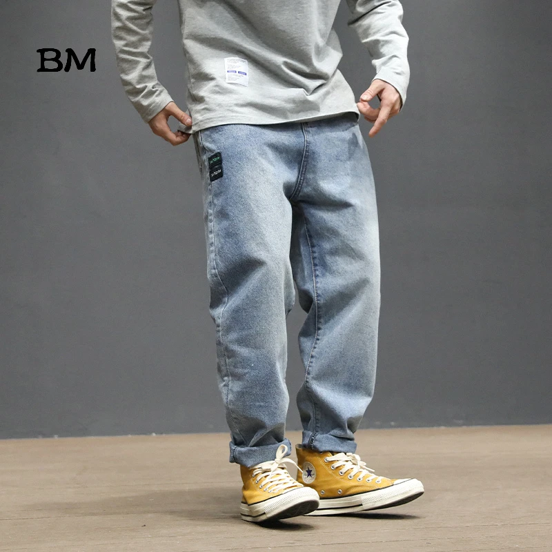Мужские прямые джинсы в стиле хип-хоп одежда Корейском уличная harajuku modis свободная
