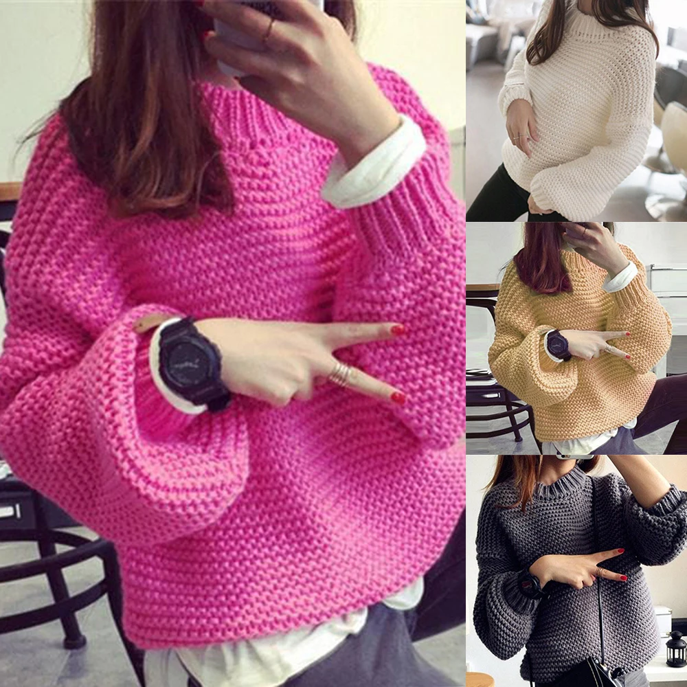 WENYUJH Autumn Womens Fuzzy Sweater Basic Female Pullover Batwing Sleeve Solid Color Femme Casual Knitted Streetwear