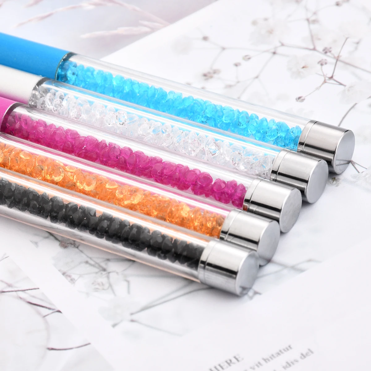 

5PCS Nail Art Tools Crystal Brush Set Supplies Blue Black Color Pen Painted With Drill Hook Line Carved Dot Pen Nail Brush