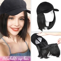 keko fashion baseball cap wig with hair extensions short bob hair wig women daily use detachable black hat wigs cap with hair