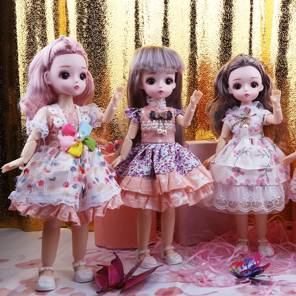 

Girl Bjd doll 12 inch 17 joints plastic ABS new year gift Round Face long Hair Toys With Clothes DIY Best Valentine's Day Gift
