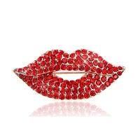 luxury fashionable red lips brooch for women corsage scarf pins crystal rhinestone brooches wedding bride bouquet jewelry gifts