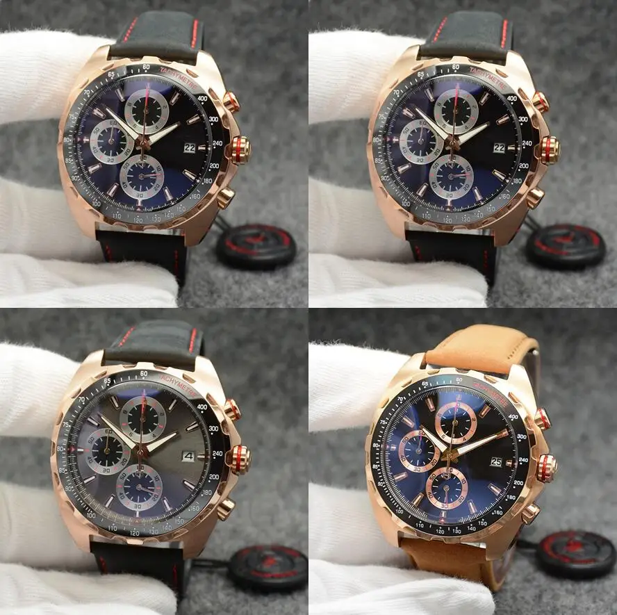 

Famous Brand Quartz Chronograph calendar Watches Male Stainless steel Rose Gold Black Ceramic Bezel Sapphire Sport stopwatch