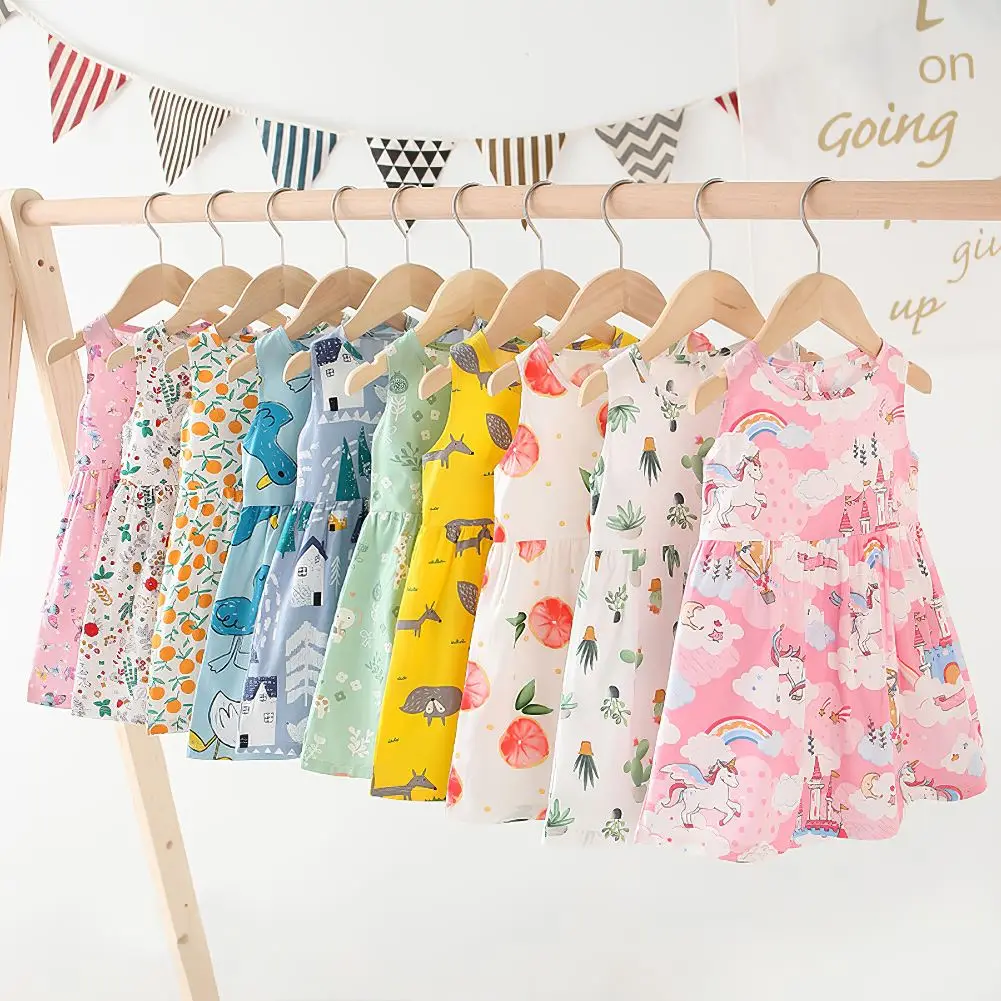 

Summer Girls Dress Fashion Sleeveless Backless Kids Dresses Toddler Girl Birthday Party Princess Dress Cotton Children 2021