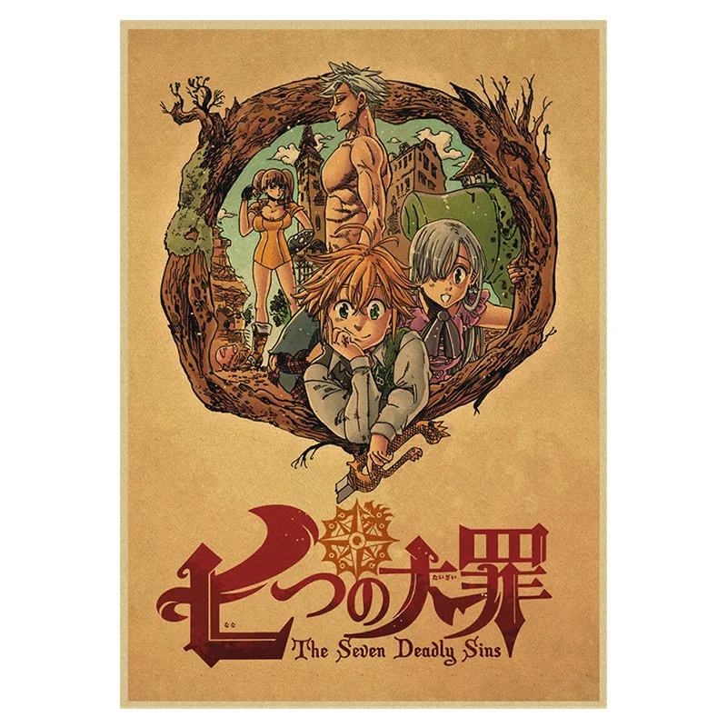 Постеры в стиле ретро с японским аниме Семь смертных грехов крафт-бумага