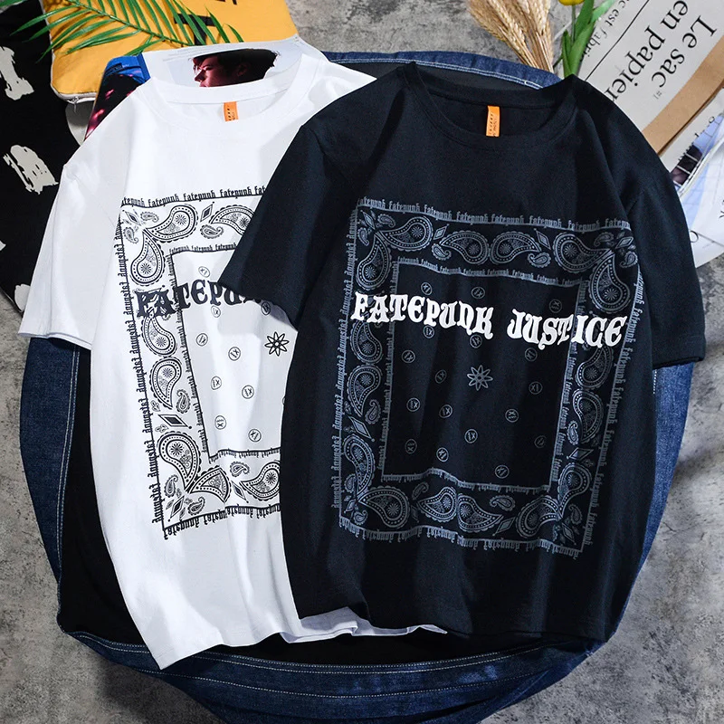 

Vintage Cashew Flower Print Graphic Short Sleeve Men Tshirt Summer Cotton Casual White Black Japanese Streetwear Hip Hop Clothes