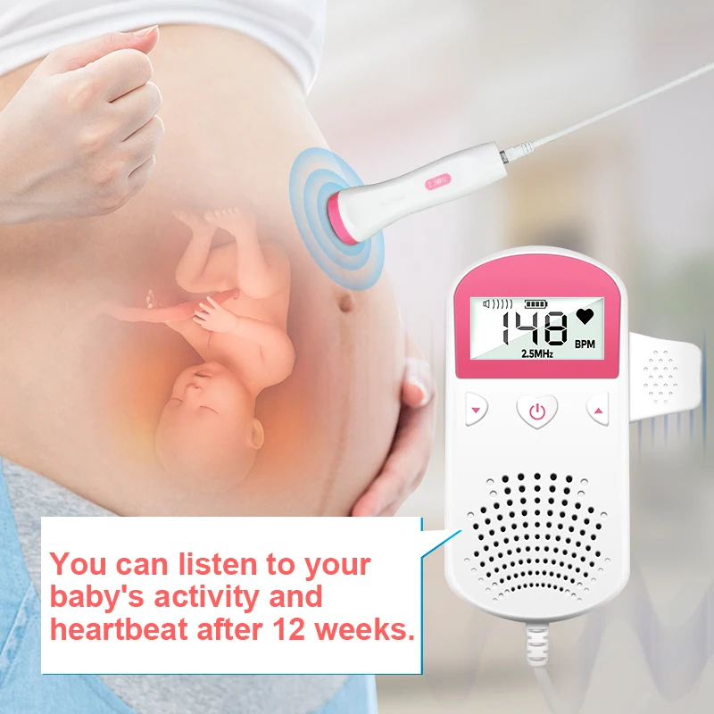 Бытовой электронный фетальный допплер, монитор сердечного ритма, подсветка, ЖК-дисплей, розового цвета, с зондом 2,5 МГц, Детская фотография сердечного ритма