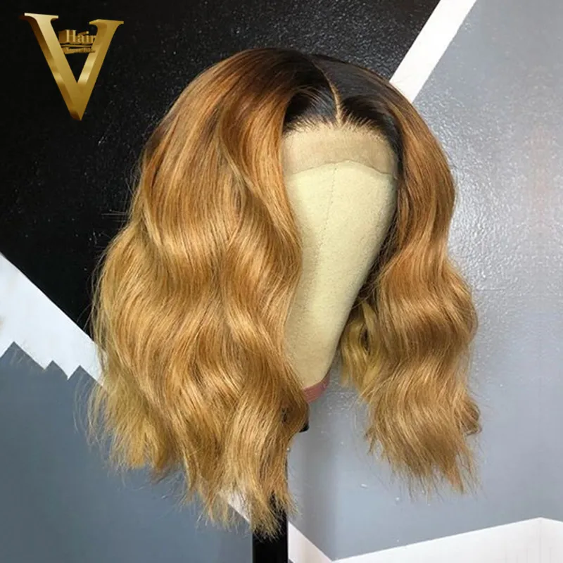 Медовая Блондинка кружевной передний парик бразильский Реми короткий боб