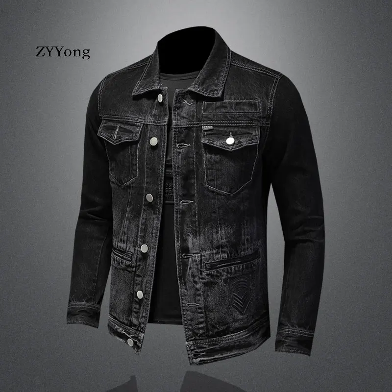 Куртка бомбер мужская повседневная Джинсовая с отложным воротником| |