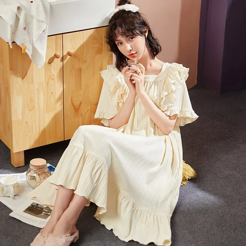 2021 Summer New Round Neck Cotton Nightdress Women's Princess Elegant Comfortable Nightgown Home Clothes Female Sleepwear