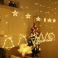 led bell fawn christmas tree curtain lamp day party room decorated with ice bar light string garland star lighting out reindeer