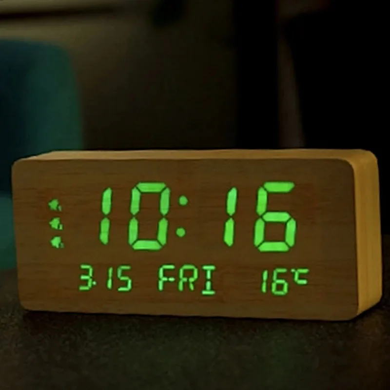 Светодиодный Календарь недели деревянные часы-будильник голосовое Управление