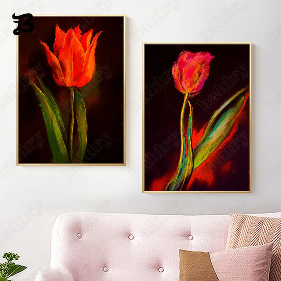 

Canvas Painting Red and Pink Tulip Flowers Nordic Posters and Prints Wall Art Pictures for Living Room Bedroom Home Wall Decor